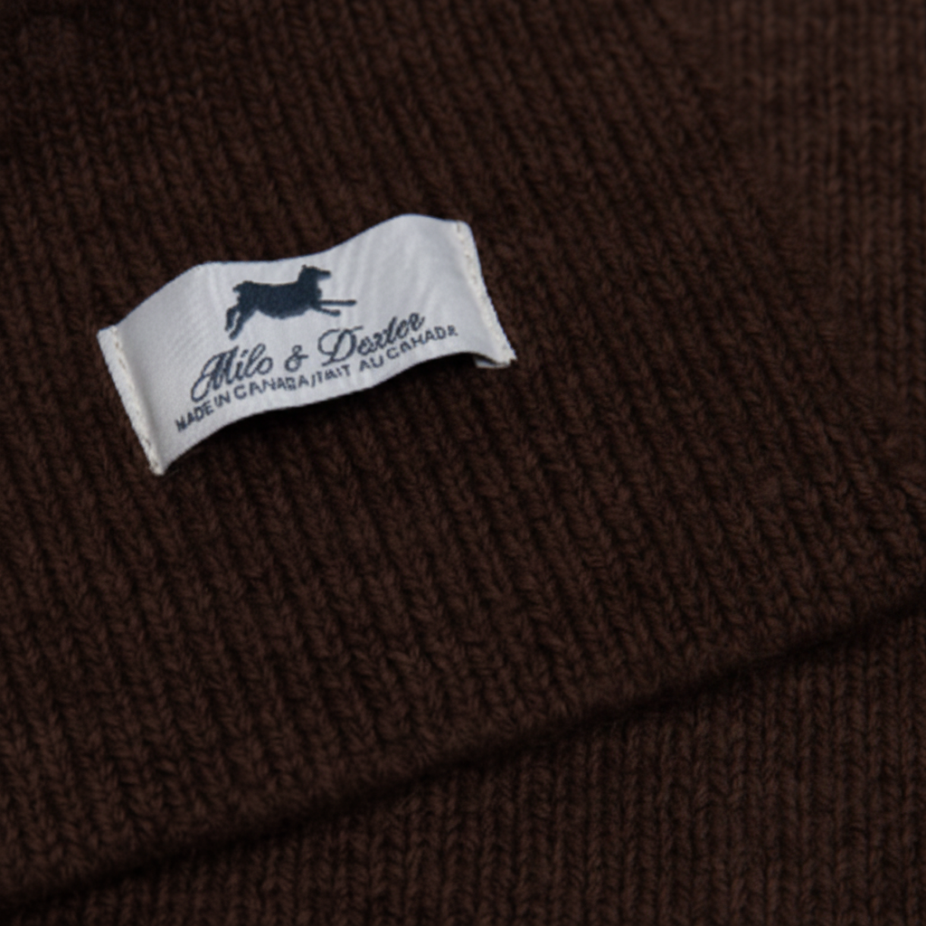 Milo & Dexter Label Close-up - Dark Brown